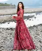 Chiffon Sundress Long Sleeve Bohemia Leopard print Floral Beach Long Dress Summer Casual Loose Dresses Lightweight Sexy 240418