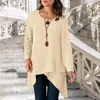 Women's Blouses Soft Blouse Stylish Spring Summer Casual Tops O-neck Long Sleeve Irregular Hem Pullover Solid Color Tee Shirt Plus Size