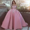 Off Shoulder Pink Formal Evening Gowns 2019 Princess 3D Handgjorda Flowers Satin Prom Ball Party Dresses Women Celebrity Red Carpet 8840521