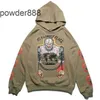 24SS High Street Trendy Hoodie Skull Devil Ghost House Graffiti Print Loose Velvet Hooded Sweater Hellstar