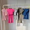Giyim Setleri Kızların Yaz İki Parçalı Bebek Kısa Kollu Drawstring Koreli Versiyon Yumuşak Ağdalı Çan-Döküm Seti