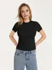 Women's Tanks Women Ribbed Slim Fitted Crop Tops Short Sleeve Crew Neck Tigh Tee Shirts Lettuce Trim Going Out Basic Tees