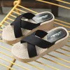 Slippers Summer Style Imitation Grass Knitted Tourism Women's High Heel One Line Beach Fashion Slope