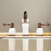 Badrumsfläckkanor Luxury Rose Gold Brass Natural Jade High Faucet Art Basin Mixer TAPS TRE HOLES TOVORY KRABUT-SM540