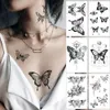 Autocollants de tatouage temporaire imperméable Brapecteur noir Flash Flash Tatoo Femmes Sexy Neck Hand Corps Art Faux Tatouages 240418