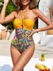 Swimwear femminile 2024 Cavalca da bagno floreale Donne torna un pezzo Sexy femminile da bagno bagni da bagno da bagno da nuoto