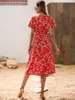 Lässige Kleider Fashion Style Street Amazon gegen Neck Kurzarm Taille kontrolliert schlanker großer, semeleganter Blumenrock weiblich