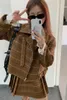 Work Dresses GkyocQ Korean Chic Women Two Piece Sets Retro Plaid Tweed Turn Down Collar Zipper Design Short Jacket High Waist Pleated Skirt