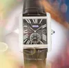 Sub Dial Working Stopwatch Men Relógios de luxo Calendar Cow Strap relógio Diamantes quadrados Anel Top Brand Quartz Watch para homens de alta qualidade melhores presentes