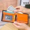 Wallets Hot RFID Blocking Carbon Fiber Men's Genuine Leather Wallet With Coin Pocket Slim Purse New Small Money Bag Credit Card Holder