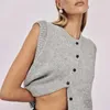 Frauen Tanks Chic Mode gestrickt Tanktops Frauen Sommer Ärmel und vordere Button Grundweste Ästhetik 90er Vintage Y2K Crop Streetwear