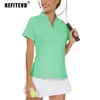 Kefitevd yaz UPF50 Golf Polo Gömlek Kadın Kısa Kollu T-Shirt Hızlı Kuru V Boyun Nefes Alabilir Tee UV Koruma Çalışma Gym End 240419