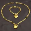 Yellow Gold Vacuum Plating Heart Belcher Padlock Pendant Necklace & Bracelet For Women Necklaces245E