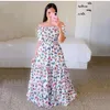 New Spring/Summer 2024 Women's One Fragmented Flower Fashion Off Shoulder Long Printed Dress