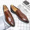 Casual Shoes Loafers Men's Brown British Business Leather Crocodile Pointed Toe Trendy Banquet Dress Wedding