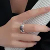 Clusterringe 925 Ganzkörper Sterling Silber Personalisiert einzigartiger grau schwarzer Achat offener Ring für Frauen -Ins Mode einfach