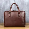 Vintage Herren Aktentasche Top -Layer Cowide Casual Handtasche Leder Business Schulter Messengerbeutel Brauner 14 -Zoll -Laptop NZPJ 240418