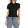 Women's Tanks Women Ribbed Slim Fitted Crop Tops Short Sleeve Crew Neck Tigh Tee Shirts Lettuce Trim Going Out Basic Tees