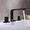 Robinets de lavabo de salle de bain design de mode de qualité supérieure robinets noirs en laiton 3 trous 2 poignées mixage de bassin robinet en cuivre baignier d'eau froide