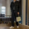 IEFB Sonbahar Trendi Erkek Denim Set Kore tarzı moda jean ceket takım elbise düz bacak gündelik kot iki parça 9C1030 240412