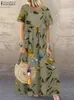 Zanzea Bohemian Holiday Sundress Summer Women Vintage Floral Print Print Play Plass Lose Long Vestido Rope Femme 240410