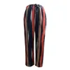Женские брюки распущенные полосатые цветочные принципы с упругими карманами ретро -подходящие брюки для женщин длинная уличная одежда дна