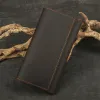 Portefeuilles vintage heren lange portemonnee handgemaakte echte lederen mannen koppeling wallets portemonnee gekke paardenleer multifunctionele kaarthouder portemonnee