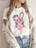 Women's T-Shirt Rabbit Print Crew Neck T-Shirt for Women - Casual Short Slve Top for Spring Summer Y240420