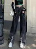 Jeans pour femmes Gradient noir pour femmes 2024 Early Fall Street High Street Harajuku Style Niche Lace-Up Wide-Leg Straight Leg Pants femme