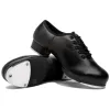 Slipare läder tapskor unisex split sole jazz tap dance skor snörning kran skor dansskor svarta bekväma läderskor