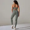 Justera sportkläder Lu Kvinnors sömlösa ribbade tvådelar Yoga Set High midje Gym Leggings Crop Top Fiess Sports Surt Wash Activewear Lem