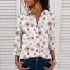 Frauen T -Shirts 2024 Europäische und amerikanische Mode 3D -gedruckte Blume Langarmed Temperament Pendeln Schlankes Fit -Hemd für Frauen