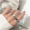 Cluster Rings Weiyue S925 Sterling Sier Blue Zircon Ring Female Retro Fashion Heavy Industry Open Hip Hop Index Party Gift Drop Delive Dh1RR