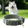 Dog Collars Army Green Double-Breasted Necklace Adjustable Strong Collar Metal Buckle Double Row Safety For Medium Large Dogs