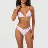 Dames badkleding hirigin dames y2k 2 -delige bikini set vintage coquette esthetische bloemen halter tie side driehoek touw badpak badpak