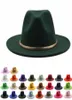 Brede rand hoeden Simple Dark Green Women Fedora Jazz Hat Brits stijl Trilby Party Formele Panama Cap Dress Cowboy Autumn9555748