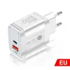 2024 USB PD 18W Snabbladdning 3A QC 3.0 Mobiltelefonladdare USB Typ C Utgångar 2 I 1 Strömförsörjning Adapterdräkt för EU US UK Socket