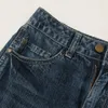 Dżinsy dżinsowe dżinsowe luźne pasy dla kobiet o szerokiej nodze, prosta kostka dama z kieszeniami swobodna moda