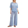 Pantalons au crochet Femmes Set Casual Hollow Out V-Coup Shirt et les tenues de jambe larges Summer 2 pièces Lounge