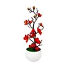 Fleurs décoratives Fleur de simulation de soie avec vase en plastique Arrangement en pot pour le bureau de mariage à la maison Ornement de Noël vivant mignon