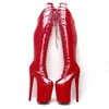 Chaussures de danse Auman Ale 23cm / 9Inches Red Pu Upper Sexy Exotic High Heel Platage Party Femmes Boots Pole 062