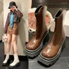 Casual Shoes Fall/Winter Ladies Knight Boots Thick Soled Mid-Ben Women's Leather Heel British Style Back Zip Ankle