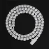 Spring Buckle Tennis Chain Zircon Necklace Single Row Full Diamond Mens Hip Hop Jewelry