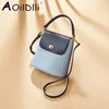 Drawstring AOILDLLI Mini Women Genuine Leather Crossbody Bags Bucket Design Female Shoulder Korean Style Girls Handbags Summer 2024