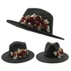 Broderad 3D Flower Fedora Hat Womens Jazz Spring och Autumn Wide Eaf Church Fashion Elegant Wedding Wholesale 240417