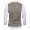 Men's Vests Tweed Men Vest For Formal Slim Fit Waistcoat Woolen Fashion Casual Male Stage Clothes Prom