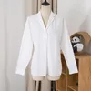 Women's Blouses Japanese-Style Texture Poplin Cotton Long-Sleeve Shirt Suit Collar