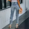 Jeans femminile in denim vintage solido buco dritto per donne con la vita alta elastica ragazza adolescente sottile