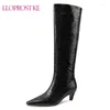 Boots Lloprost Ke Black Brown White Women Knee High Faux Leather Thick Heel Slip On Square Toe Woman's 2024