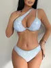 Frauen Badebekleidung sexy niedrig taillierte Bikini Zwei Stücke feste Ein-Strap-Halfter-Badeanzug Frauen